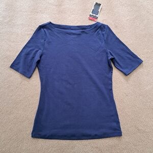Ellen Tracy Blue Short Sleeve Tee Size Medium Casual Boatneck T-Shirt NWT